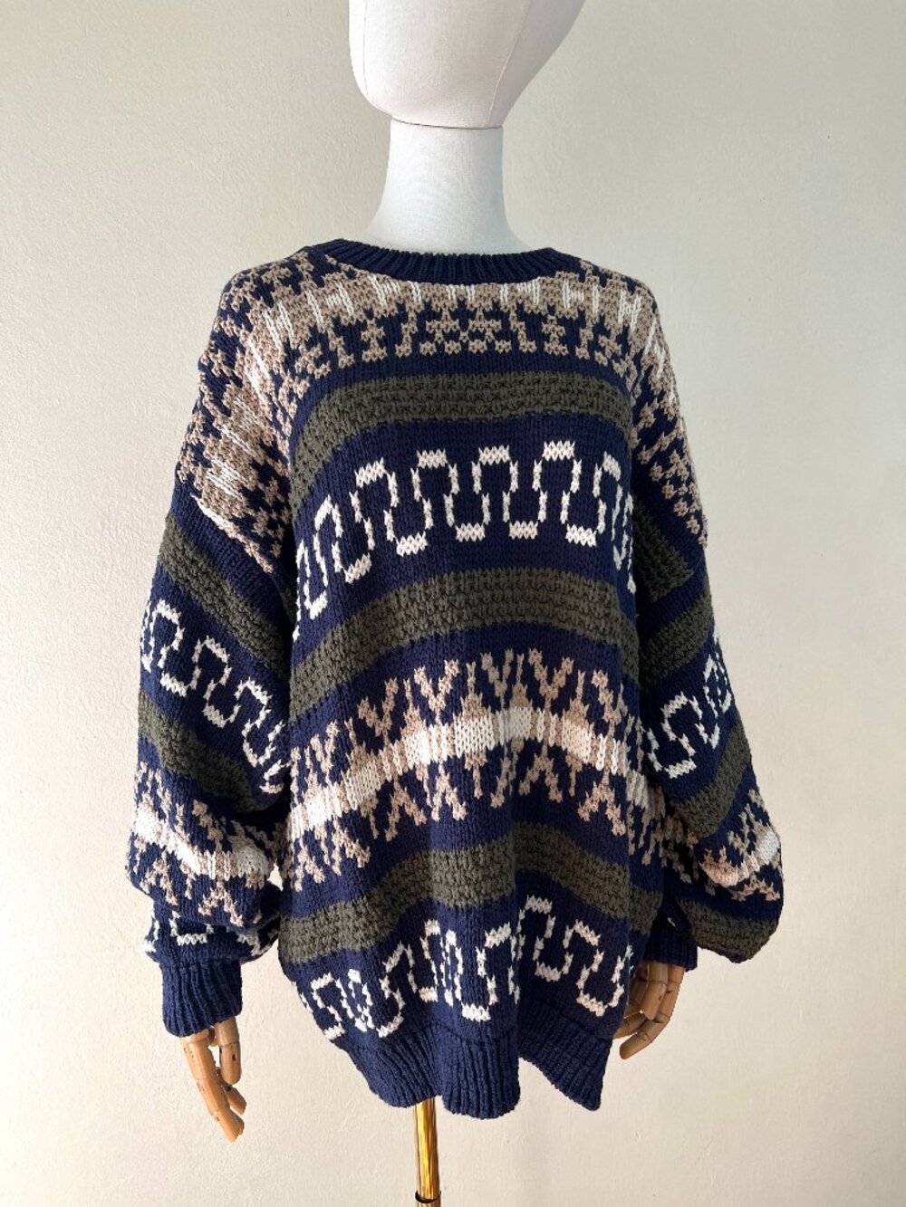 Vintage 90s Chunky Oversized 100% Cotton Fair Isle Cabin Sweater M's L / W's XL